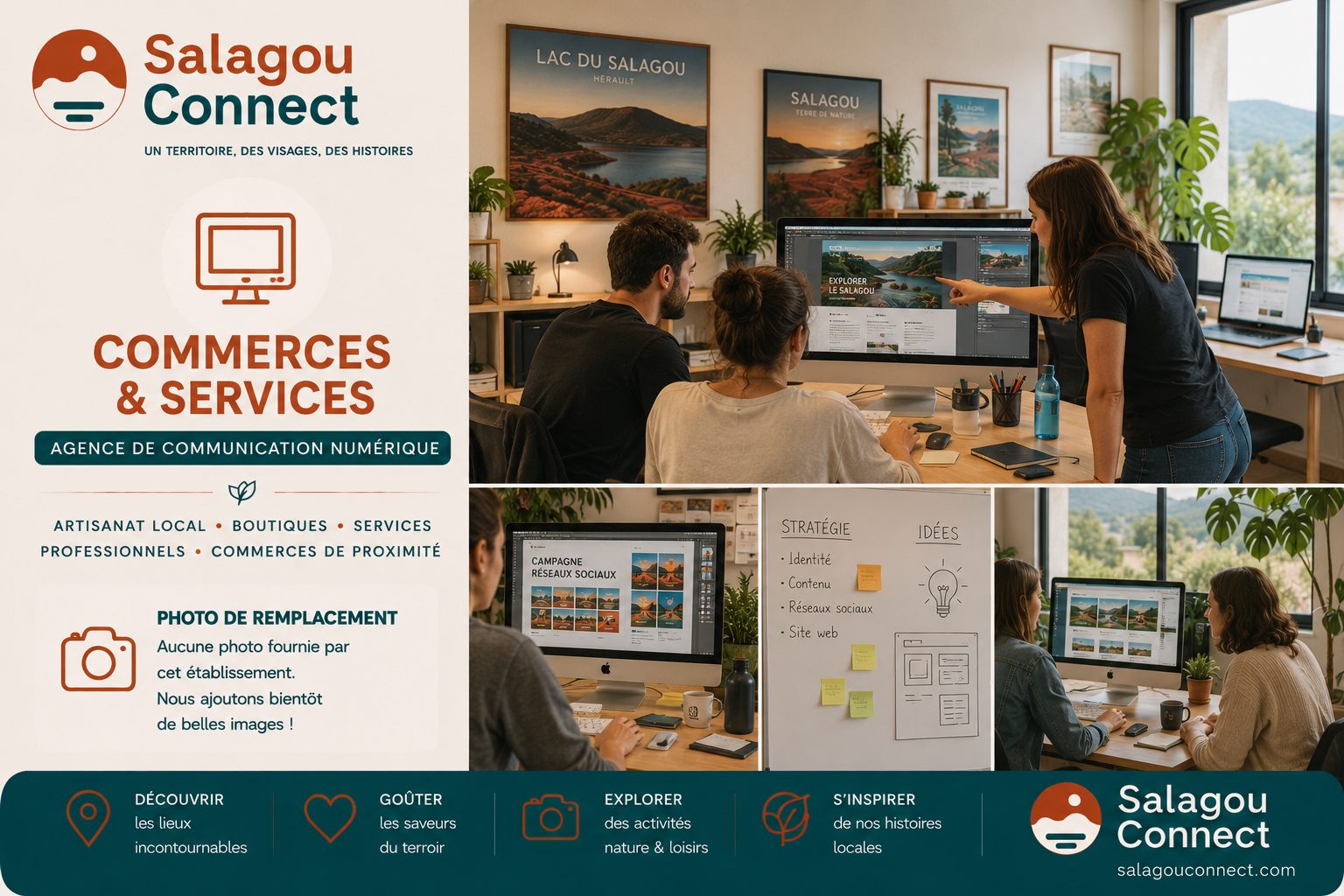 Équipe locale travaillant sur un projet de communication numérique